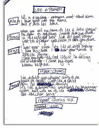 Handwritten Lyrics Of Like A Prayer Madonnatribe Decade