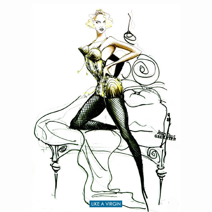 Blond Ambition Tour costume sketch by Jean Paul Gaultier